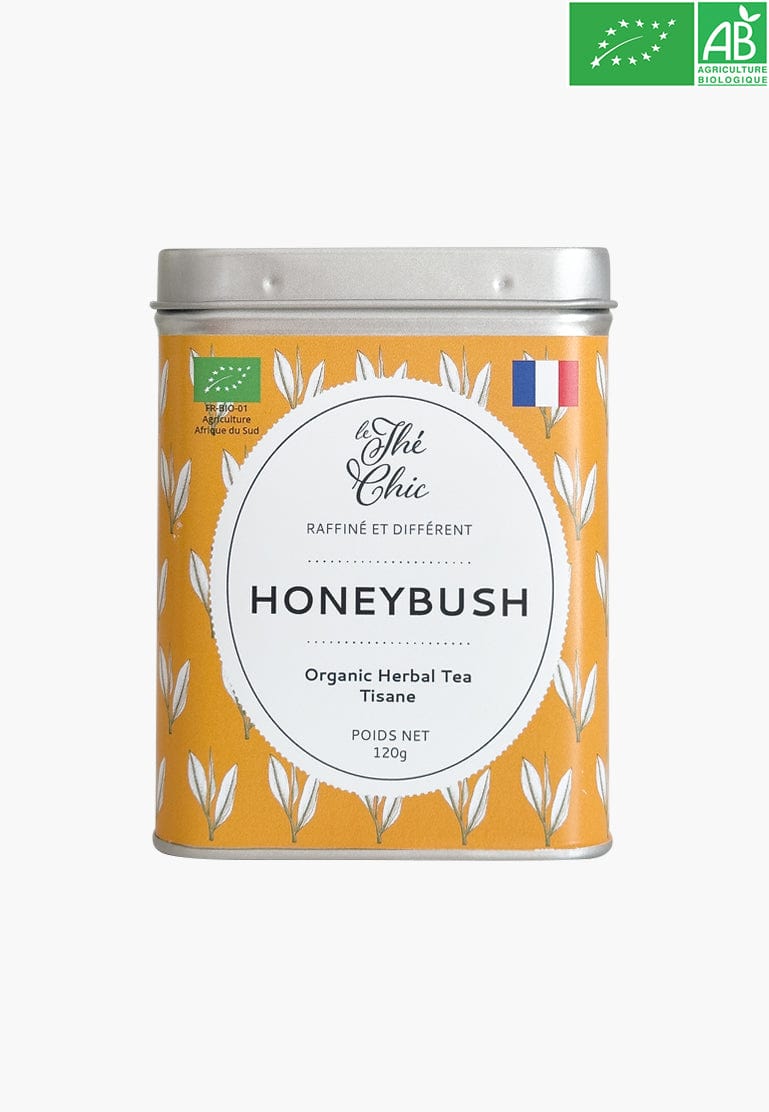 Boîte orange de tisane bio Honeybush.